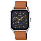 Casio Enticer MTP-M305L-1AVDF Multi-Hand Moon Phase Analog Black Dial Leather Strap Men's Watch