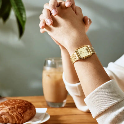 Casio Analog-Digital AQ-230GA-9DMQ Gold Dial Stainless Steel Unisex Watch