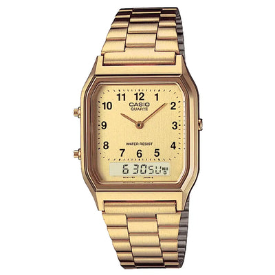 Casio Analog-Digital AQ-230GA-9BMQ Gold Dial Stainless Steel Unisex Watch