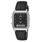 Casio Vintage Analog-Digital AQ-230EL-1ADF Black Dial Black Leather Strap Men's Watch