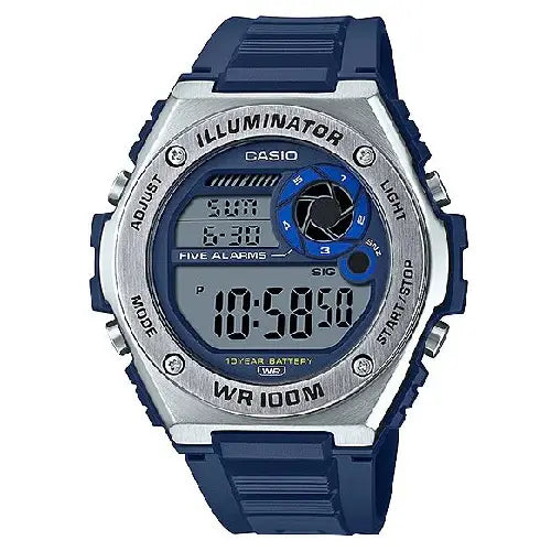 ساعة كاسيو الرقمية MWD-100H-2AVDF للرجال بحزام من الراتنج ومينا زرقاء