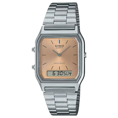 Casio Analog-Digital AQ-230A-4AMQYDF Rose Gold Dial Stainless Steel Unisex Watch